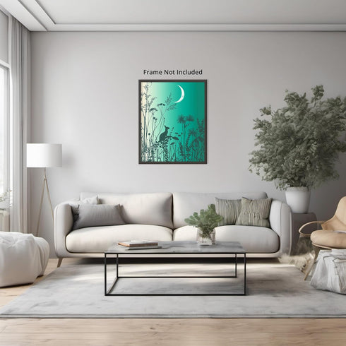 Posterizer 1 pcs-whimsical surreal forest scene with little bunny in moonlight 2-Fantasy & Fiction Art-Art for Animal Lovers-Gift for Daughter, So...